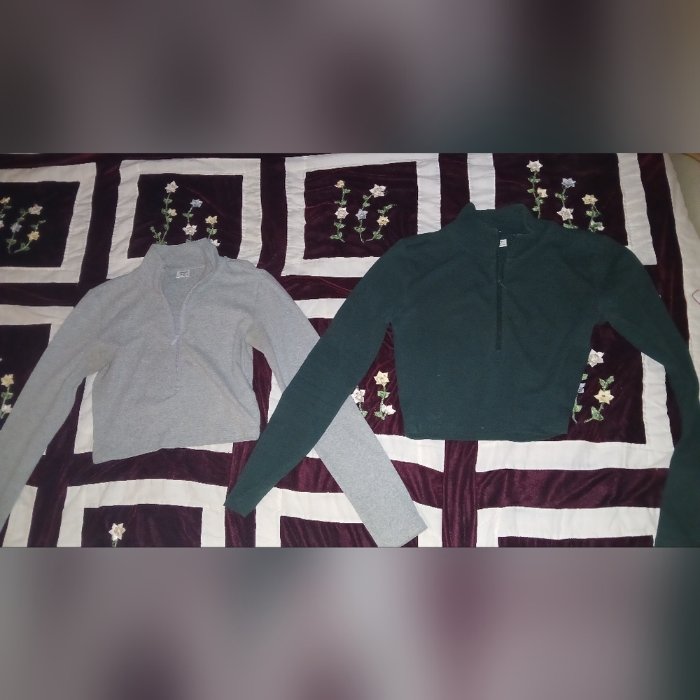 Sunday Best Half Zip Mockneck (2 For 1) Heather Grey And Forest Green